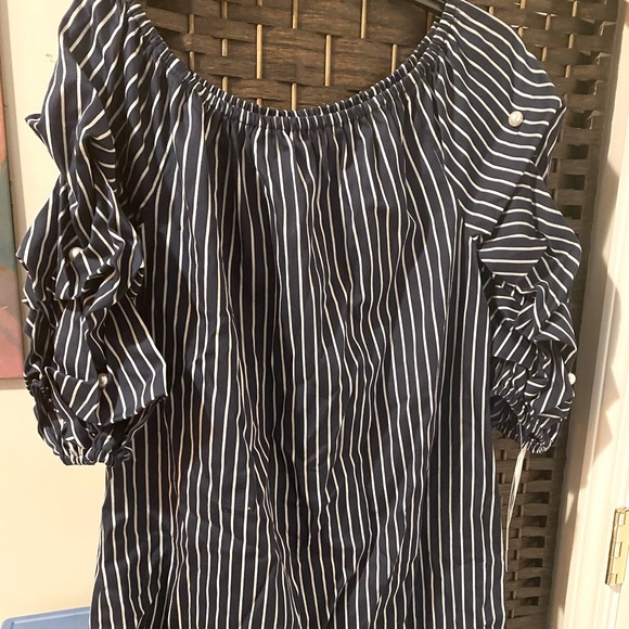 MSK Navy Blue & White Strip Dress…I AM PETITE - Picture 1 of 6